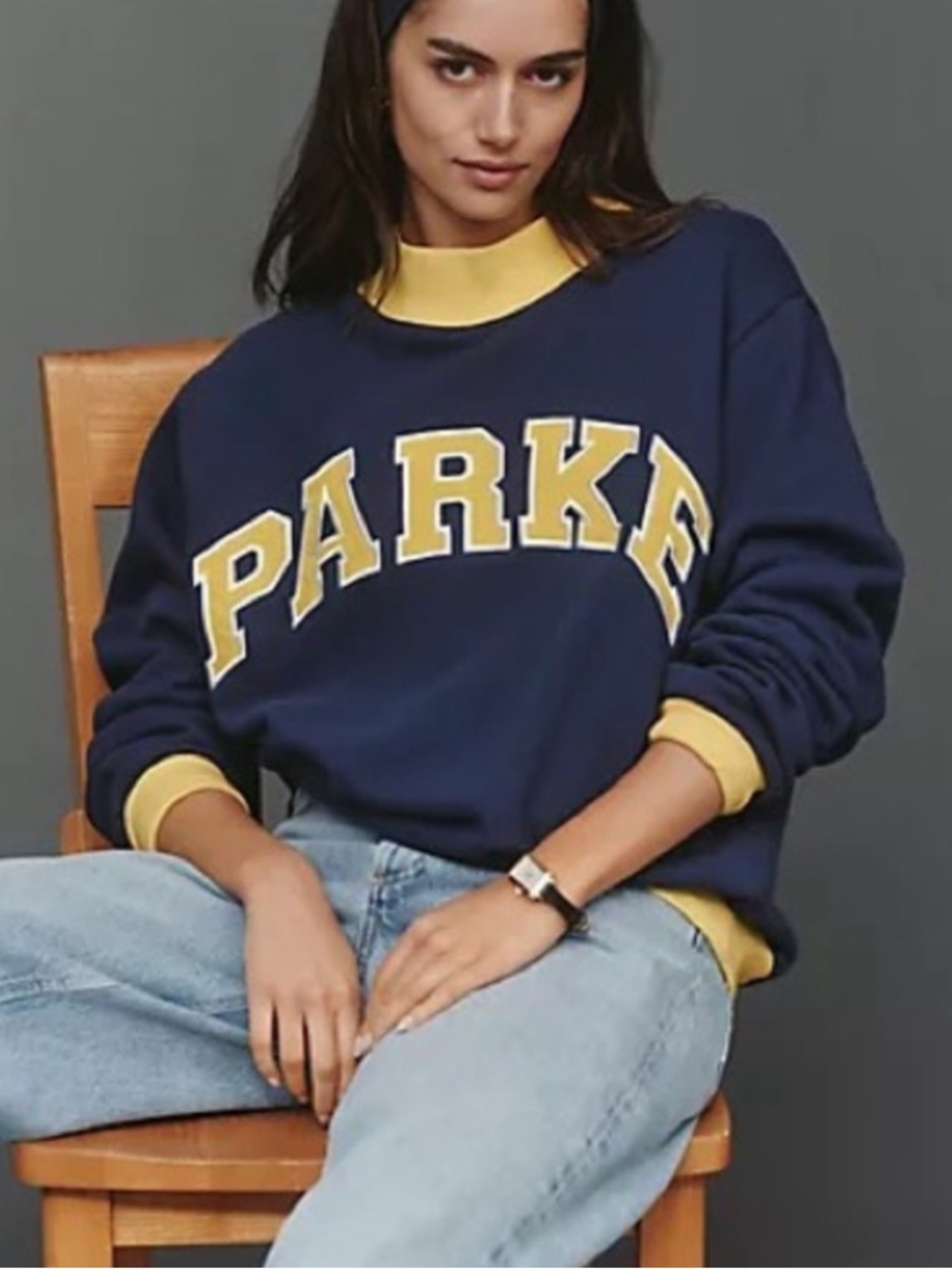 New Parke Varsity Mockneck Navy/Yellow Sweatshirt S/M Michigan